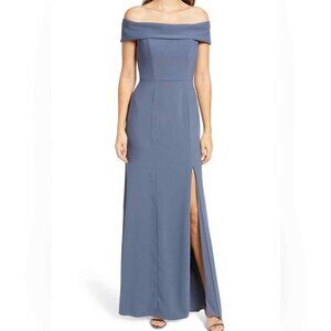After Six 6800..Natural Waist Off-The-Shoulder Mermaid Dress...Silverstone...XS